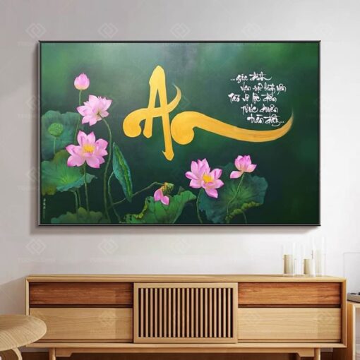 Tranh treo tường hoa sen thư pháp TG3574