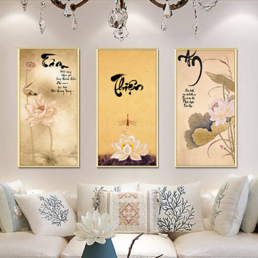 Tranh treo tường hoa sen thư pháp TG3488