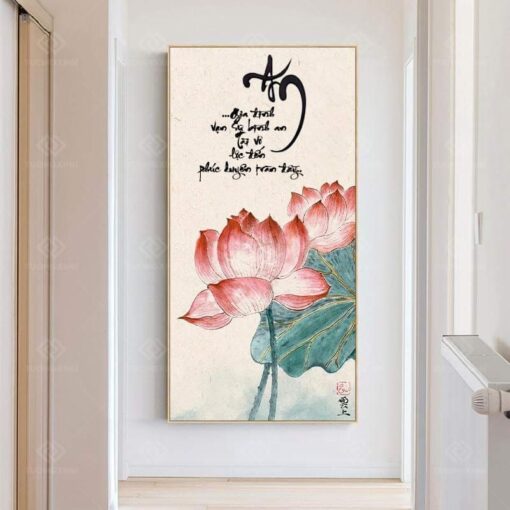 Tranh treo tường hoa sen thư pháp TG3509