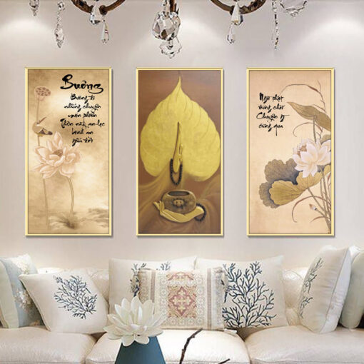 Tranh treo tường hoa sen thư pháp TG3489