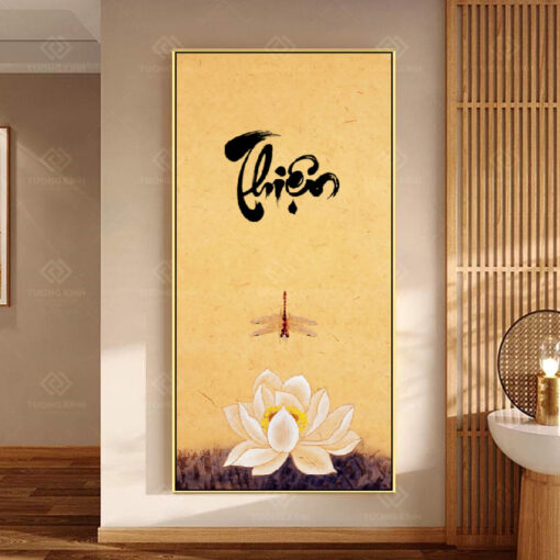 Tranh treo tường hoa sen thư pháp TG3515