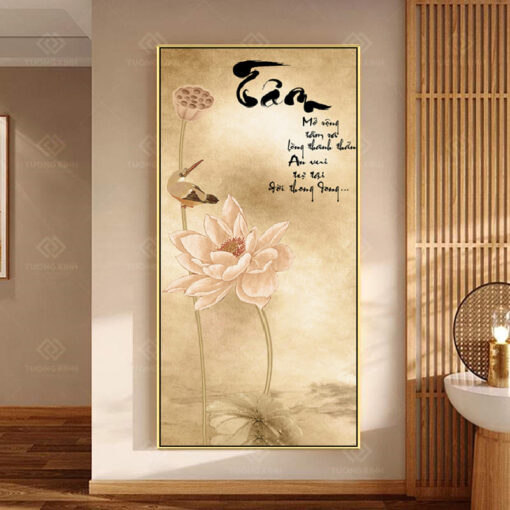 Tranh treo tường hoa sen thư pháp TG3516