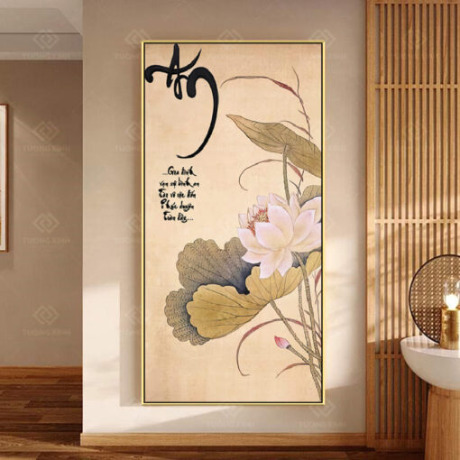 Tranh treo tường hoa sen thư pháp TG3517