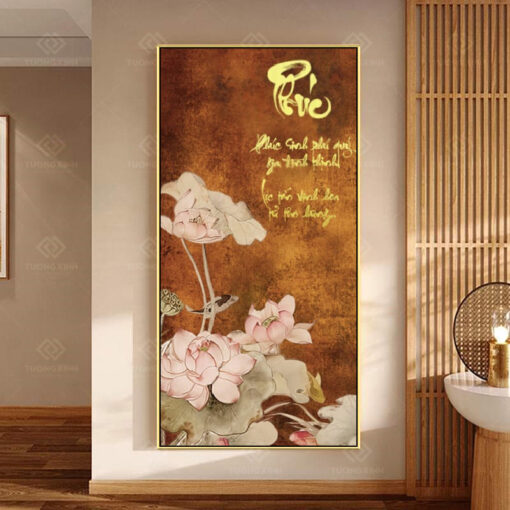 Tranh treo tường hoa sen thư pháp TG3524