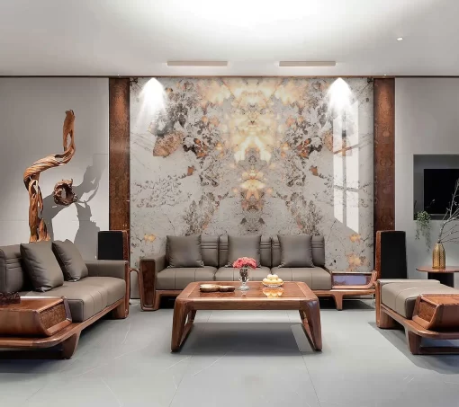 Tranh pvc tráng gương ốp tường vân đá đối xứng TC1333