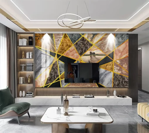 Tranh pvc tráng gương ốp tường vân đá trừu tượng TC1334