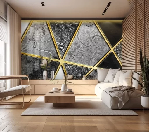 Tranh pvc tráng gương ốp tường vân đá trừu tượng TC1335