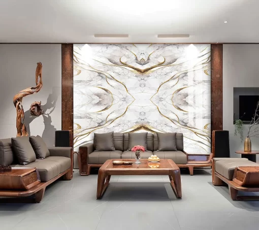 Tranh pvc tráng gương ốp tường vân đá đối xứng TC1347