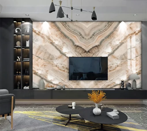 Tranh pvc tráng gương ốp tường vân đá đối xứng TC952