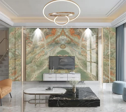 Tranh pvc tráng gương ốp tường vân đá đối xứng TC954