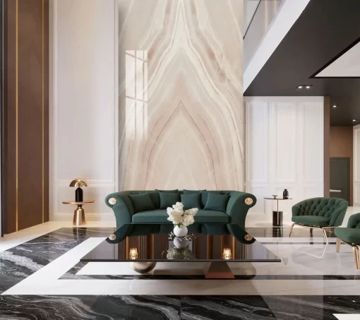 Tranh pvc tráng gương ốp tường vân đá đối xứng thông tầng TC957