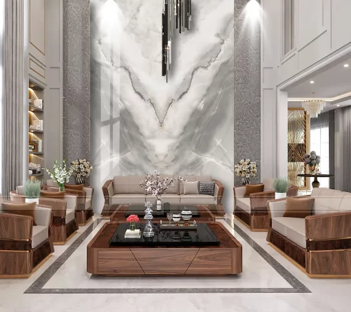 Tranh pvc tráng gương ốp tường vân đá đối xứng thông tầng TC967