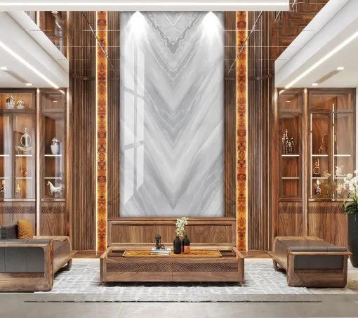 Tranh pvc tráng gương ốp tường vân đá đối xứng thông tầng TC968
