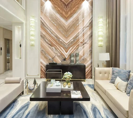 Tranh pvc tráng gương ốp tường vân đá đối xứng thông tầng TC969