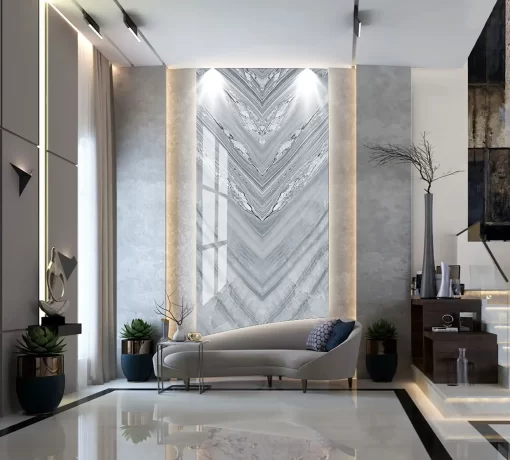 Tranh pvc tráng gương ốp tường vân đá đối xứng thông tầng TC970