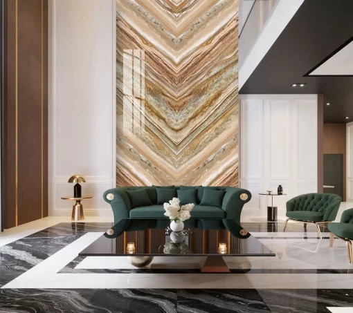 Tranh pvc tráng gương ốp tường vân đá đối xứng thông tầng TC971