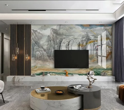 Tranh pvc tráng gương ốp tường vân đá TC1118