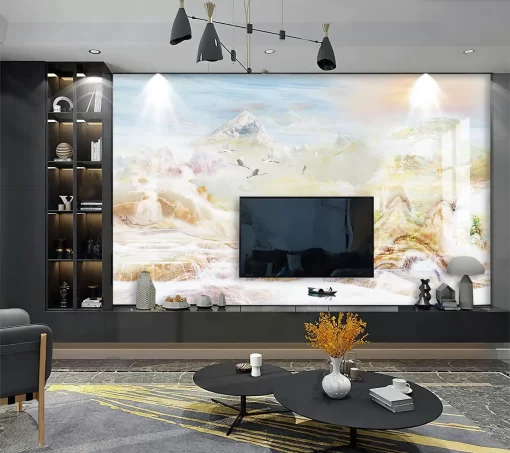 Tranh pvc tráng gương ốp tường vân đá TC1124