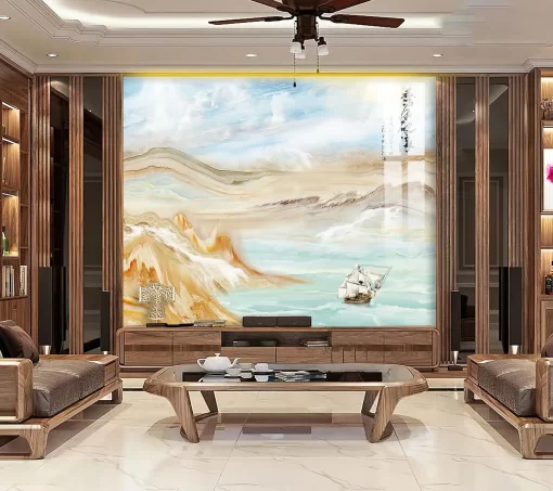 Tranh pvc tráng gương ốp tường vân đá TC1126