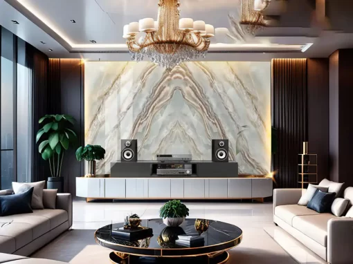 Tranh pvc tráng gương ốp tường vân đá đối xứng TC1366