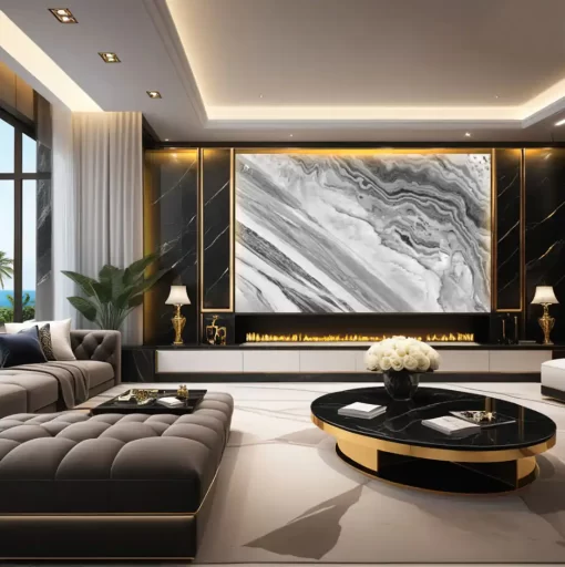 Tranh pvc tráng gương ốp tường vân đá TC1395