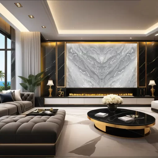 Tranh pvc tráng gương ốp tường vân đá đối xứng TC1396