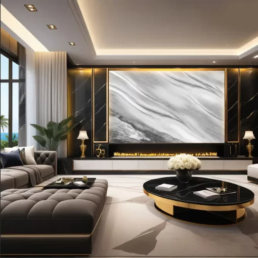 Tranh pvc tráng gương ốp tường vân đá TC1397