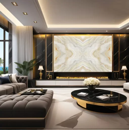 Tranh pvc tráng gương ốp tường vân đá đối xứng TC1399