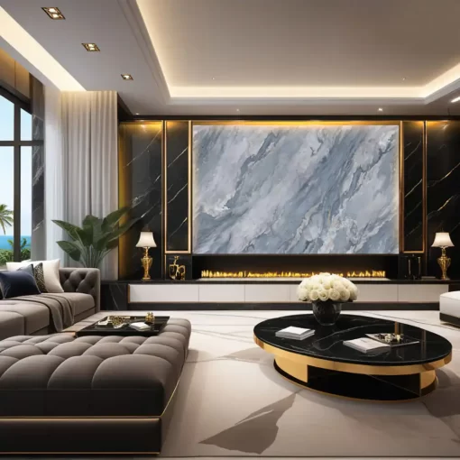 Tranh pvc tráng gương ốp tường vân đá TC1401