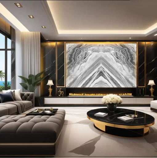 Tranh pvc tráng gương ốp tường vân đá đối xứng TC1402