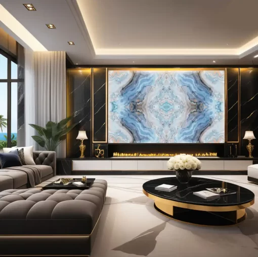 Tranh pvc tráng gương ốp tường vân đá đối xứng TC1418