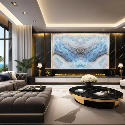 Tranh pvc tráng gương ốp tường vân đá đối xứng TC1419