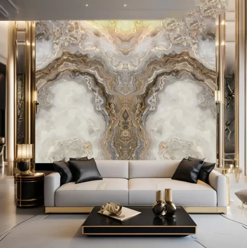 Tranh pvc tráng gương ốp tường vân đá đối xứng TC1421