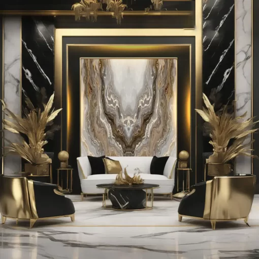 Tranh pvc tráng gương ốp tường vân đá đối xứng TC1423