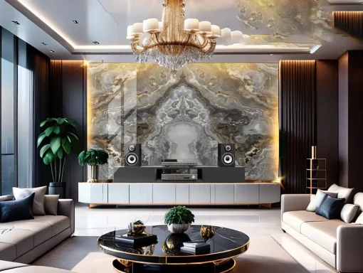 Tranh pvc tráng gương ốp tường vân đá đối xứng TC1426