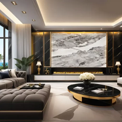 Tranh pvc tráng gương ốp tường vân đá TC1430