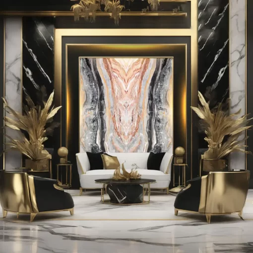 Tranh pvc tráng gương ốp tường vân đá đối xứng TC1435