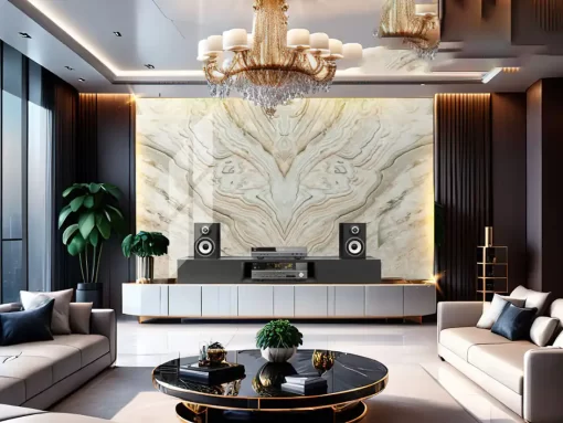 Tranh pvc tráng gương ốp tường vân đá đối xứng TC1438