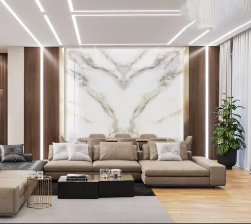 Tranh pvc tráng gương ốp tường vân đá đối xứng TC1459