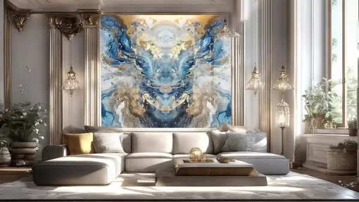 Tranh pvc tráng gương ốp tường vân đá đối xứng TC1485