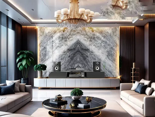 Tranh pvc tráng gương ốp tường vân đá đối xứng TC1495