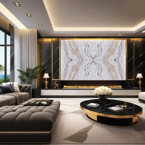 Tranh pvc tráng gương ốp tường vân đá đối xứng TC1507