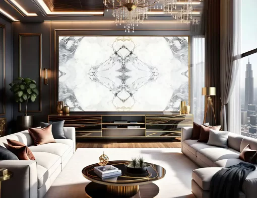 Tranh pvc tráng gương ốp tường vân đá đối xứng TC1510