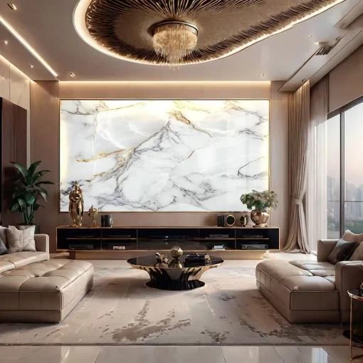 Tranh pvc tráng gương ốp tường vân đá TC1518