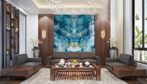 Tranh pvc tráng gương ốp tường vân đá đối xứng TC1542