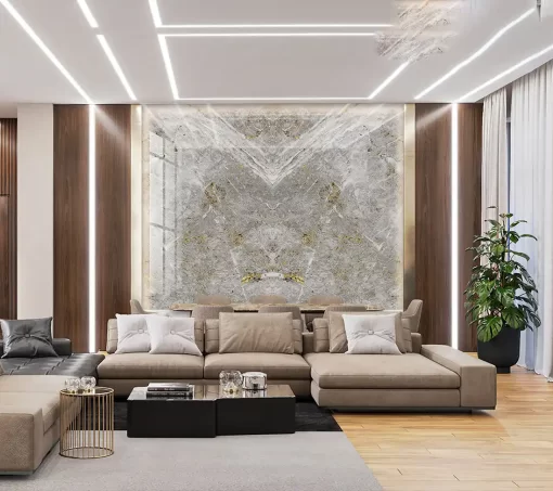 Tranh pvc tráng gương ốp tường vân đá đối xứng TC1545