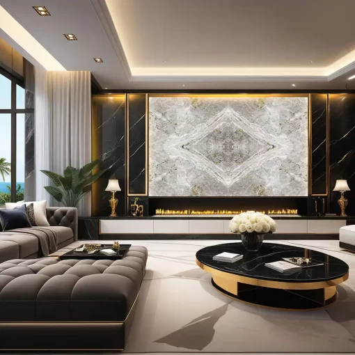 Tranh pvc tráng gương ốp tường vân đá đối xứng TC1546