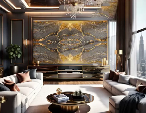 Tranh pvc tráng gương ốp tường vân đá đối xứng TC1549