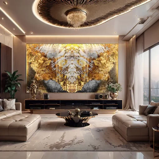 Tranh pvc tráng gương ốp tường vân đá đối xứng TC1570