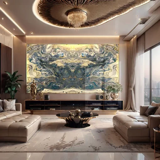 Tranh pvc tráng gương ốp tường vân đá đối xứng TC1584